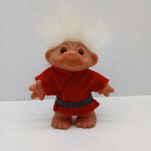 Vintage Dam Troll Doll 1986 White Hair Brown Eyes Red Felt Outfit 5"